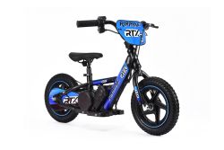 Bicicleta eléctrica para niños RIRIBIKE RTX3 24V (12"), azul, Batería de litio, Motor de 100W, Freno de disco, Asiento de PU blando ajustable