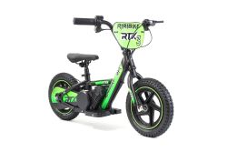 Bicicleta eléctrica para niños RIRIBIKE RTX3 24V (12"), verde, Batería de litio, Motor de 100W, Freno de disco, Asiento de PU blando ajustable