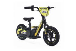 Bicicleta eléctrica para niños RIRIBIKE RTX3 24V (12"), amarillo, Batería de litio, Motor de 100W, Freno de disco, Asiento de PU blando ajustable