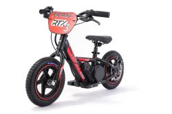 Bicicleta eléctrica para niños RIRIBIKE RTX3 24V (12"), rojo, Batería de litio, Motor de 100W, Freno de disco, Asiento de PU blando ajustable