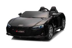 Coche Eléctrico Audi R8 SPYDER Biplaza 24V, negro, Reproductor MP3 con USB/AUX y Bluetooth, Batería 24V/14Ah, 2 Motores x 200W, Ruedas EVA con suspensión trasera, Asientos de cuero regulables, Mando a distancia, Licenciado